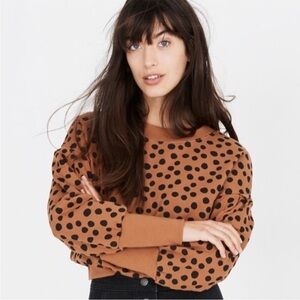 Madewell Tan Sweater with Black Polka Dots